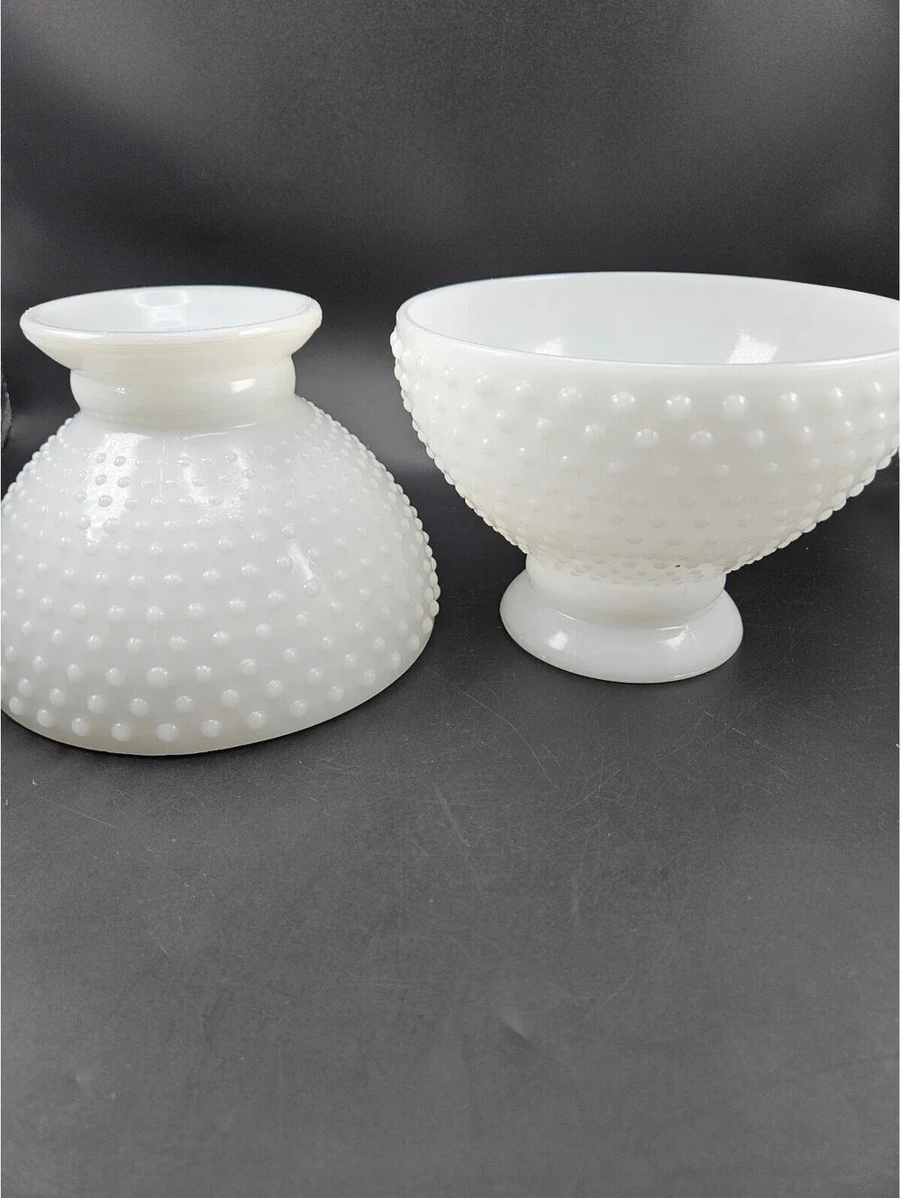 Matched Pair Vintage Hobnail Milk Glass Lamp Shades, 2